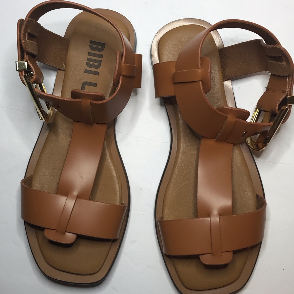 Women's Tan Leather Ankle-Strap Sandals
